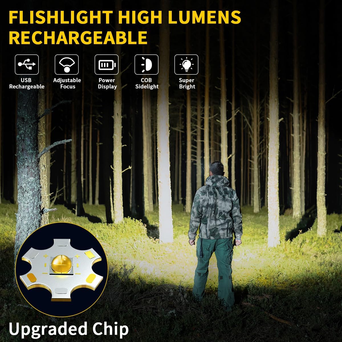 Detalle de ZioeYiue Rechargeable Flashlights (7 Modes) High-Lumen LED Tactical Torch for Home, Emergency, Camping & Hunting