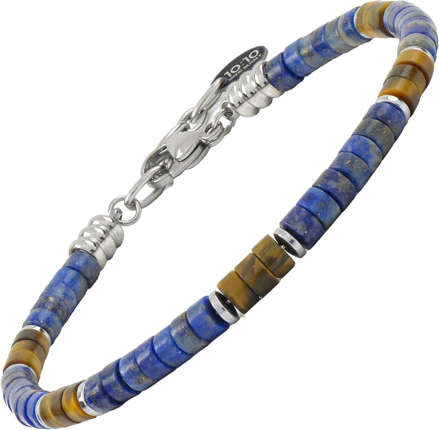 Thumbnail 6 de 10:10 Bracciale Uomo Pietre Dure Naturali Rondelle 4 mm – Acciaio Inox,Made in Italy