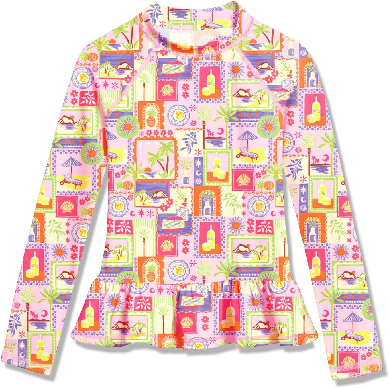 Detalle de BesserBay Mädchen UV Shirt UPF 50+ Raglanärmel Schwimmshirt mit Rüschensaum (Größen 110–160)