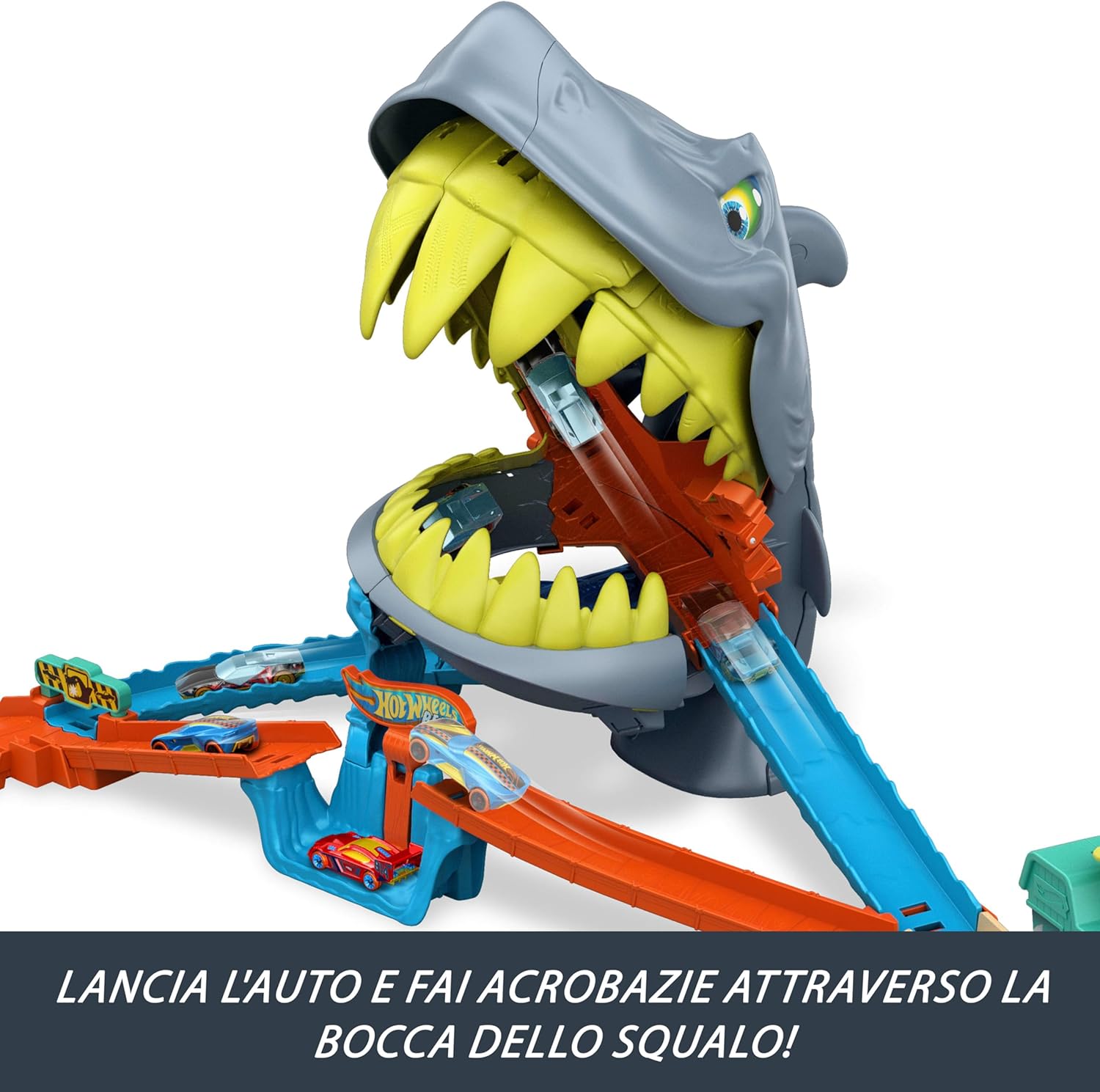 Detalle de Hot Wheels Squalo Scontri in Spiaggia (JHL96) con pista Speed Snap e veicolo incluso