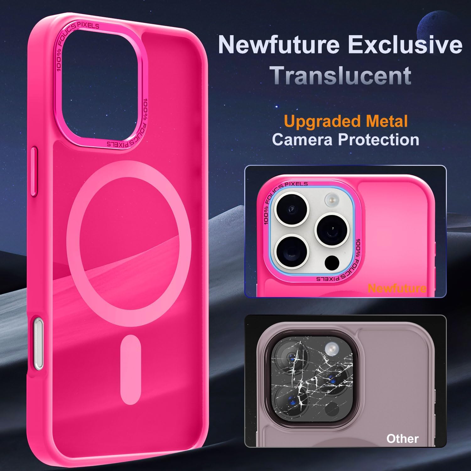 Detalle de Newfuture MagSafe Case for iPhone 16 Pro – Hot Pink, Slim, 13 FT Drop Protection