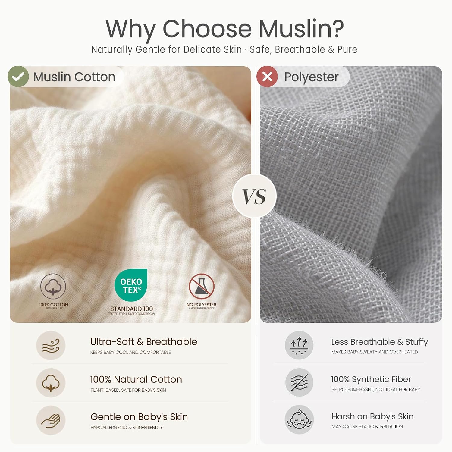 Detalle 2 de lulumoon BS-4 Muslin Bassinet Sheets, 2-Pack, Olive & Cream Cotton