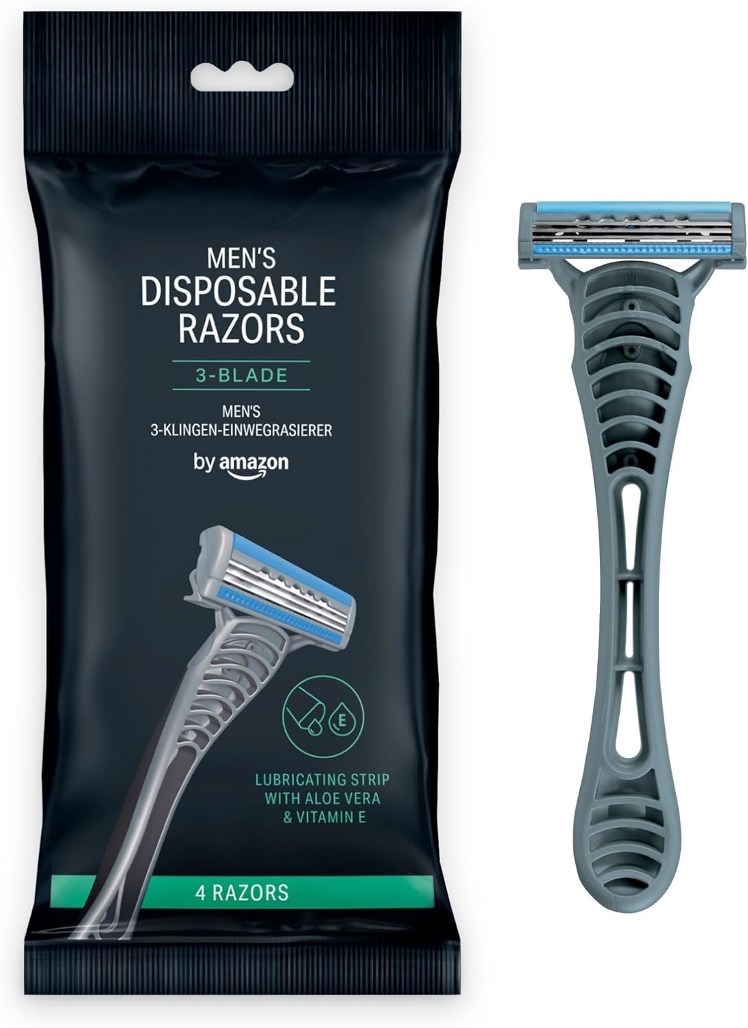 Detalle de By Amazon 3-Blade Disposable Razors for Men – Black, 4-Pack