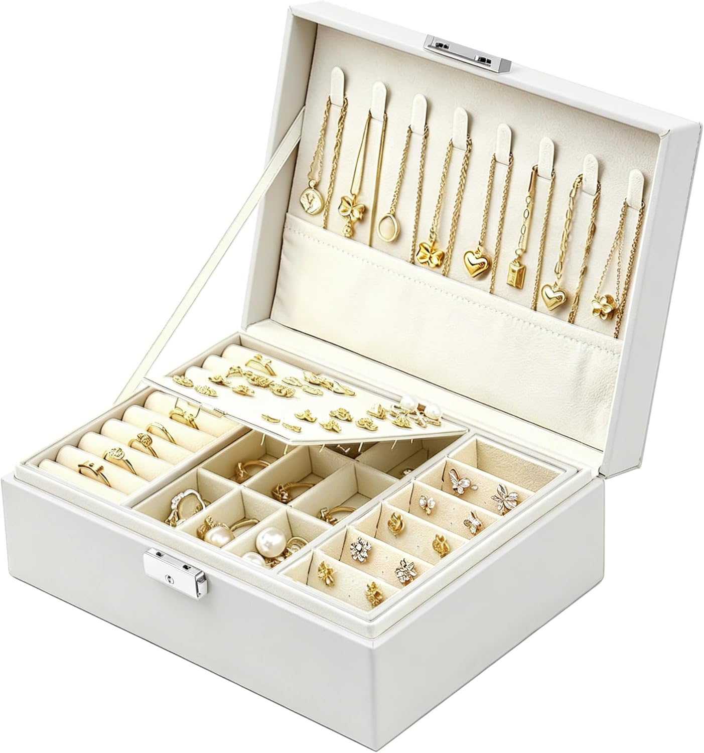 Thumbnail 6 de Homeanda Jewellery Box with Lock: 2‑Layer Leather organiser for necklaces, bracelets and more