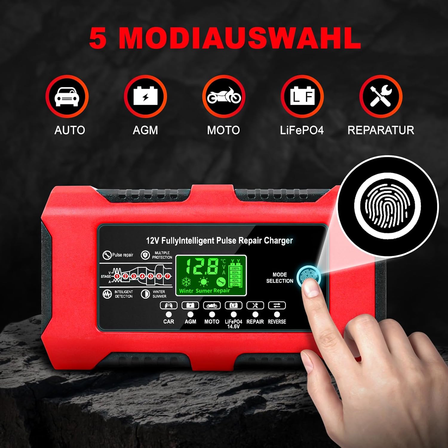 Thumbnail 2 de YDBAO Autobatterie-Ladegerät 10A 12V Smart – vollautomatisches KFZ-Ladegerät mit LCD, Temperaturkompensation & Reparaturmodus