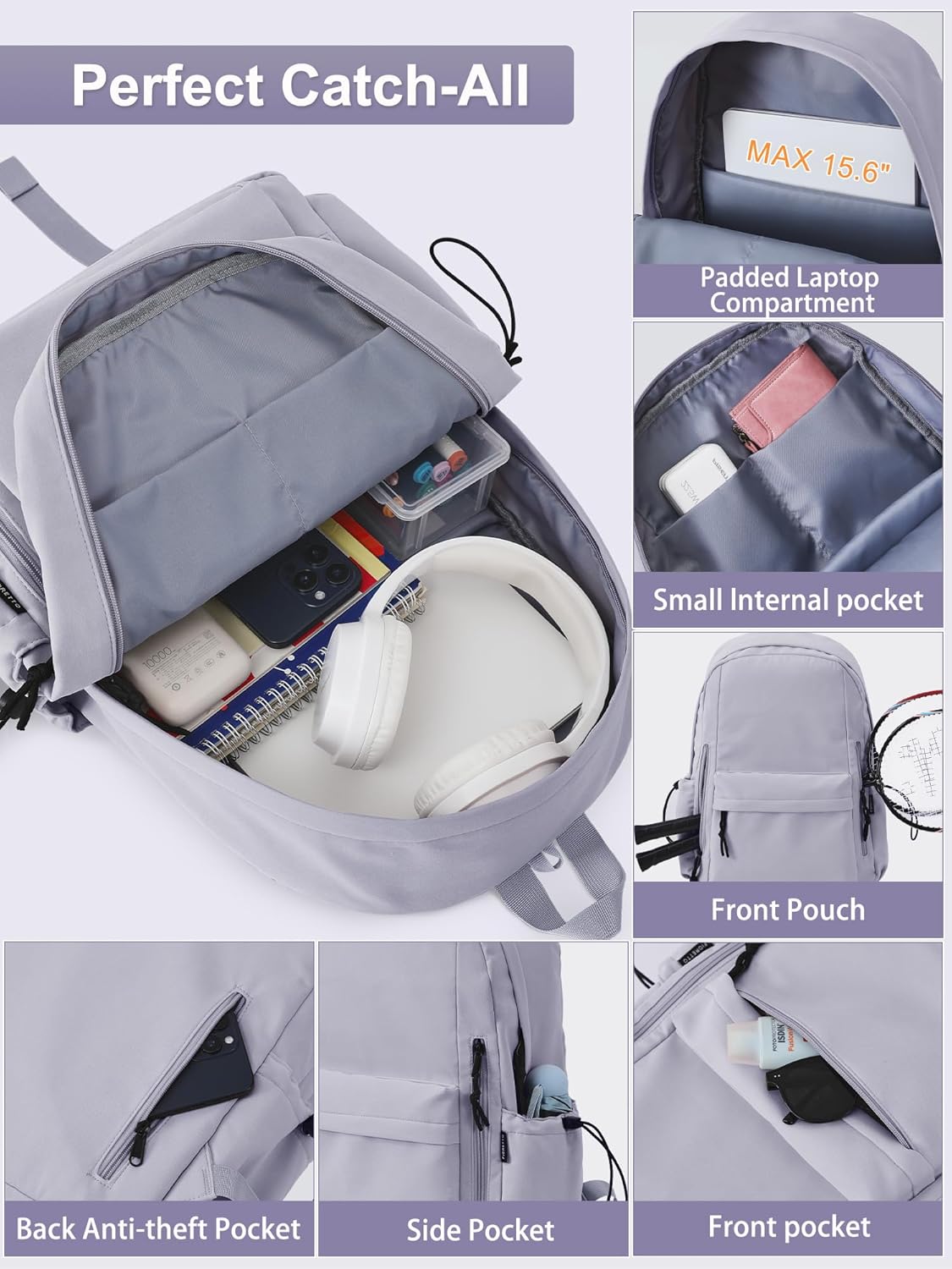Thumbnail 4 de Fioretto FIORETTO Backpack for Women and Teens – Lightweight 20L School Bag with Laptop Compartment and Rain Cover
