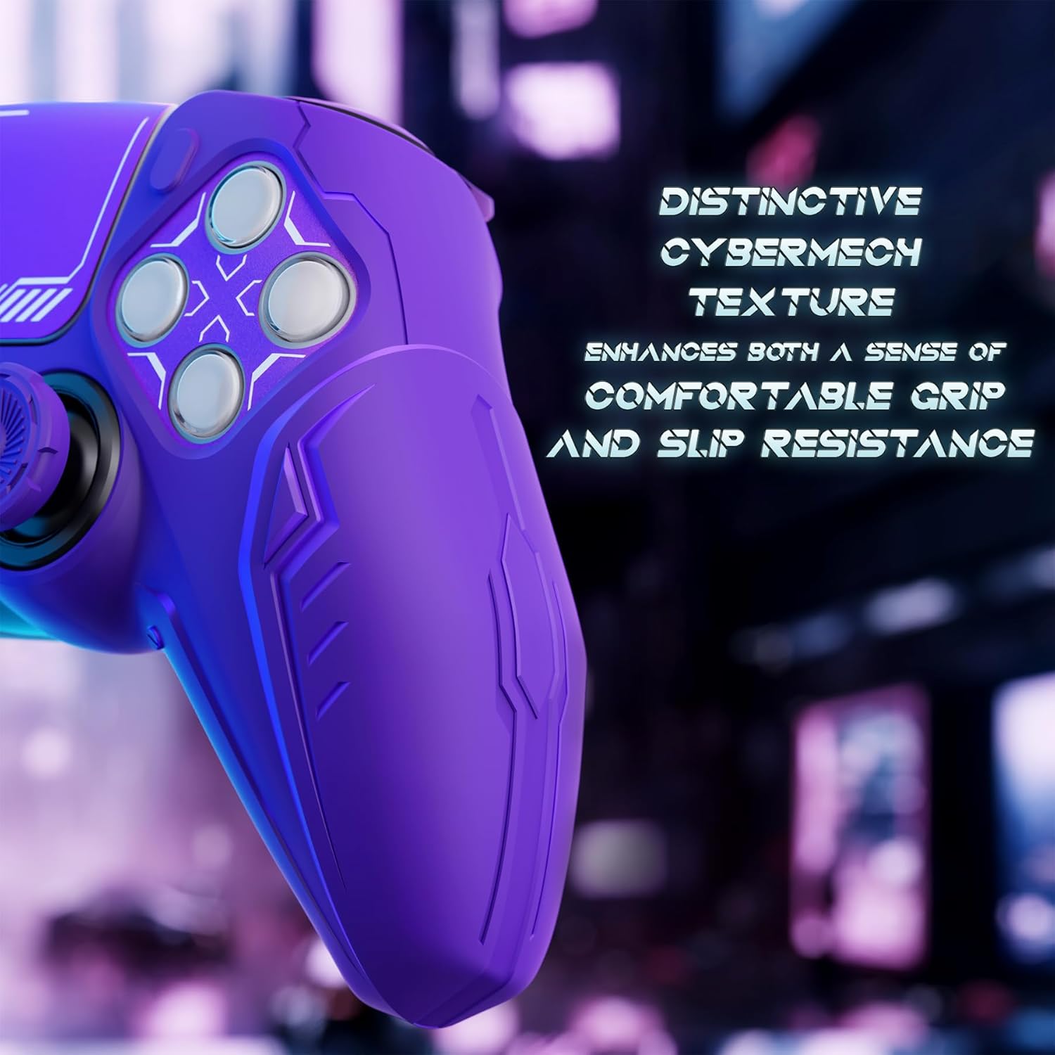 Thumbnail 4 de PlayVital PS5 Controller Silicone Grip Skin (CyberMech Purple) – Anti-slip protection for the official charging dock