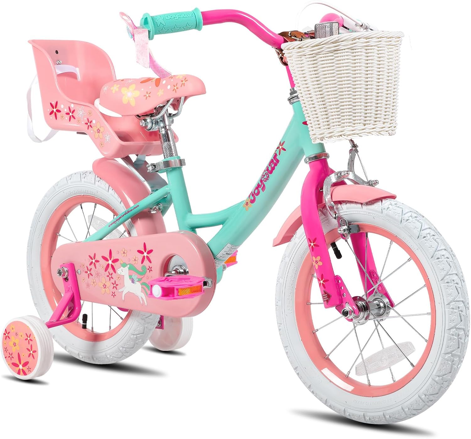 Detalle de JOYSTAR Unicorn Kids Bike for Girls (12–18 inch) with Training Wheels, Doll Seat, and Accessories