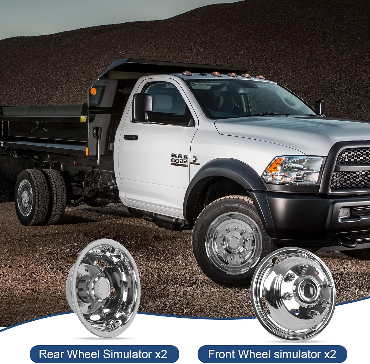 Detalle de hightall 19.5 Wheel Simulators for Dodge Ram 4500/5500 — 19.5" 10-Lug Stainless Hubcaps (Polished) 4-Piece Bolt-On Set