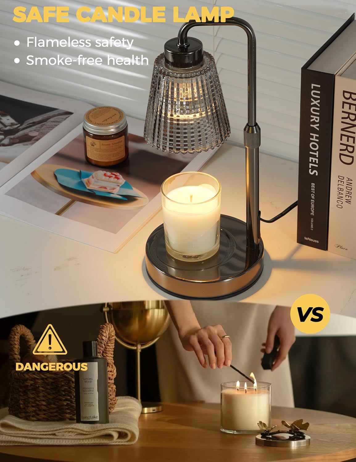 Thumbnail 1 de GODONLIF Candle Warmer Lamp with Timer and Adjustable Height — Dimmable, 2 Bulbs, Gray