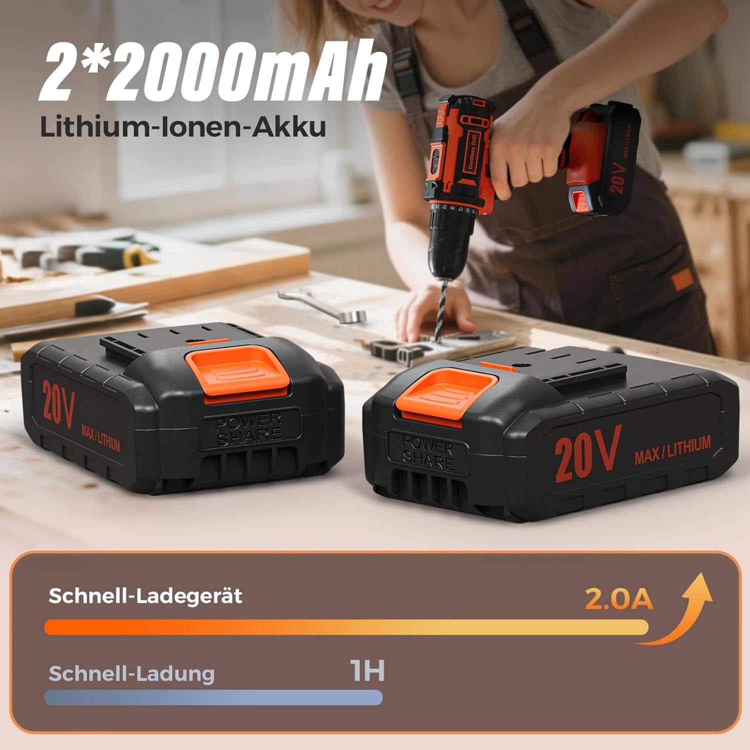 Detalle 2 de Akkubohrschrauber 20V 42Nm, 2 Akkus đ©
