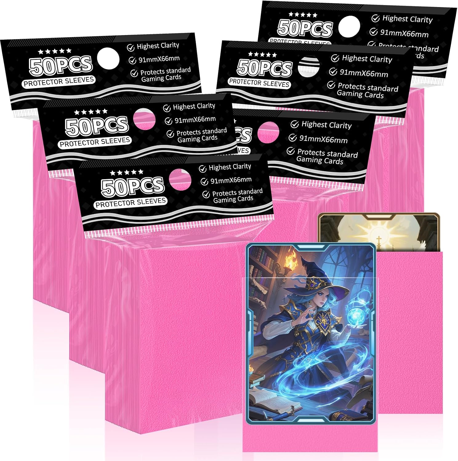 Detalle de Trading Card Sleeves Perfect Fit TCG Matte Sleeves – 300 Pink (66×91mm) for Easy Shuffling