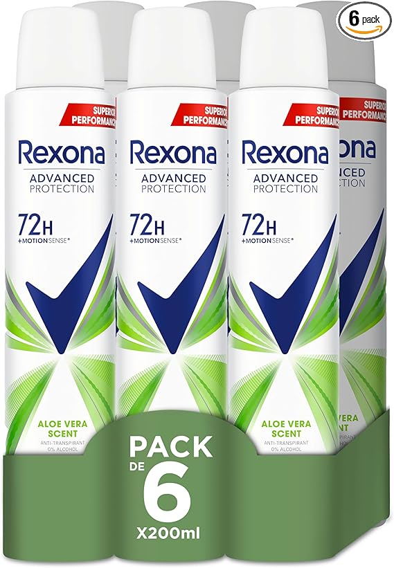 Detalle de Rexona Advanced Protection Desodorante Aerosol Mujer Aloe Vera 🌿 Pack 6