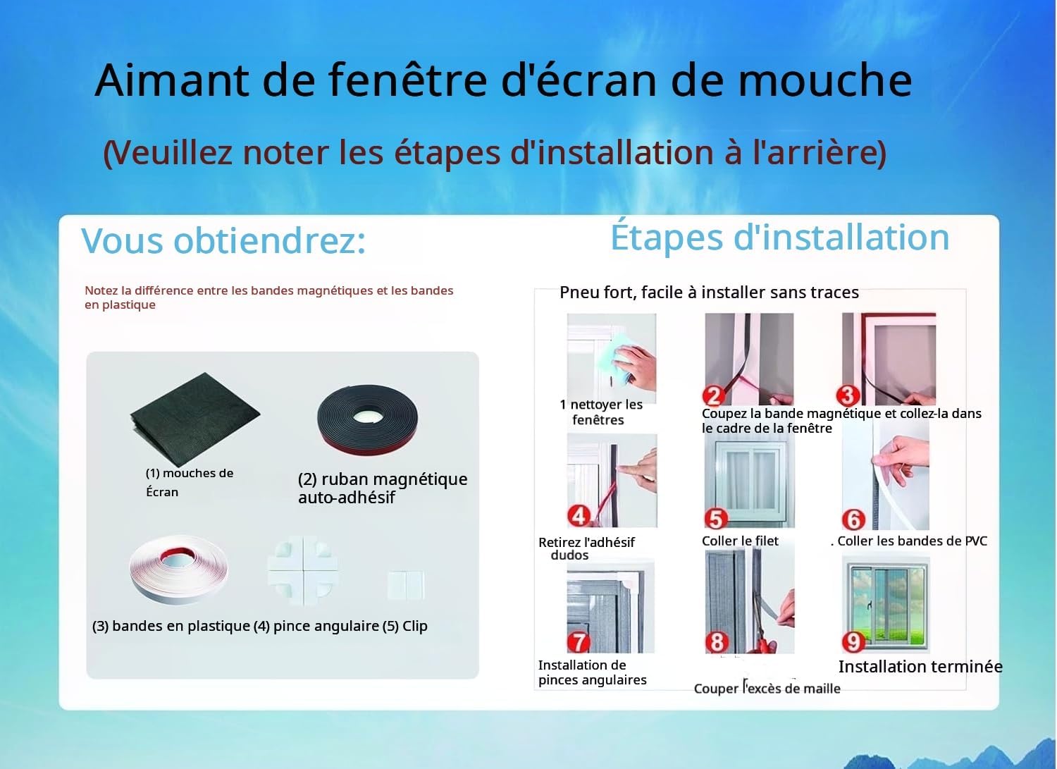 Thumbnail 6 de UtauHom Moustiquaire Fenêtre Magnétique Recoupable jusqu’à 130x150 cm – Moustiquaire fibre de verre, sans vis, cadre blanc, mesh grise