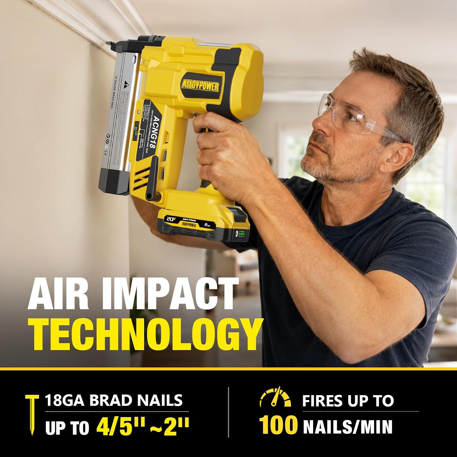 Thumbnail 1 de ALLOY POWER 20V Cordless 18-Gauge Brad Nailer with Dual Firing Modes