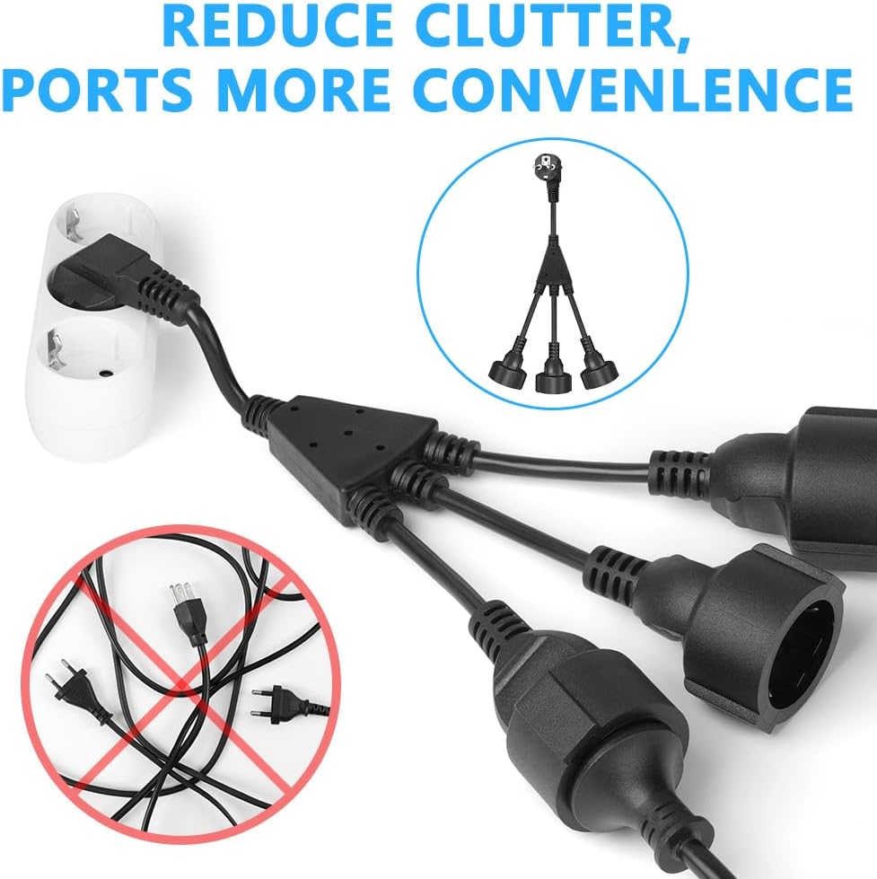 Thumbnail 4 de URAQT rallonge d’alimentation 3 prises avec sécurité enfants (3 en 1), 16A / 250V, noir