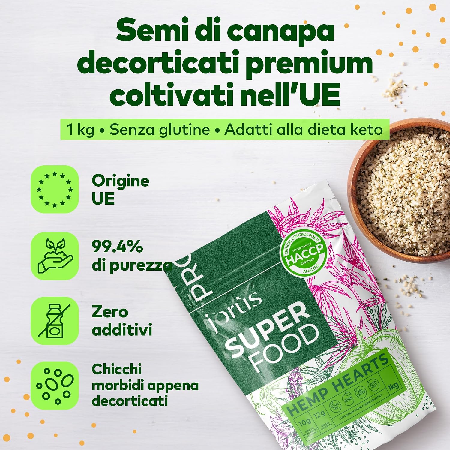 Detalle 2 de jorus SGUSCIATI semi di canapa 1 kg 🌱