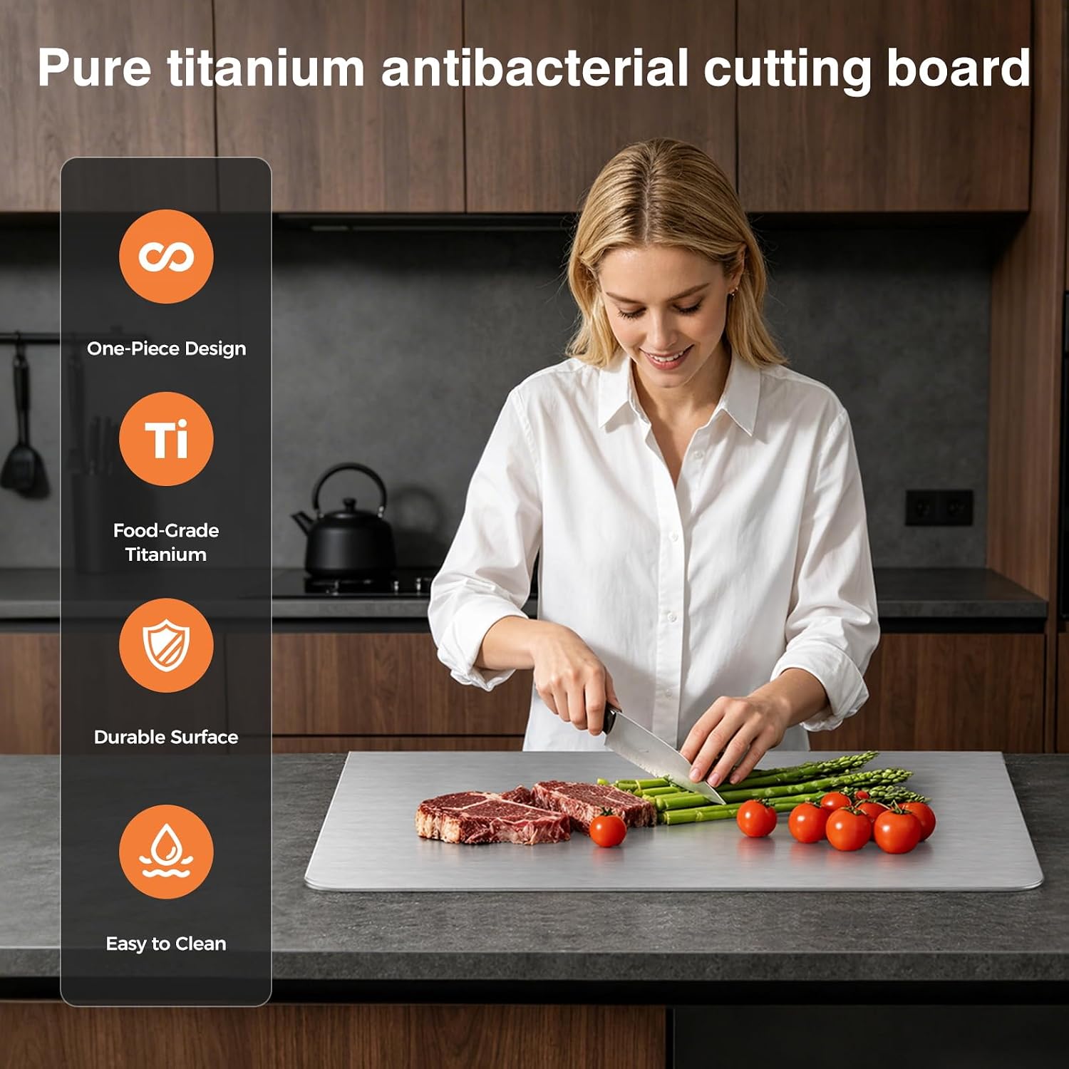 Detalle 2 de Titanium Cutting Board for Kitchen – Pure 24 x 16 Inch, One-Piece Titanium, Non-Slip & Dishwasher Safe