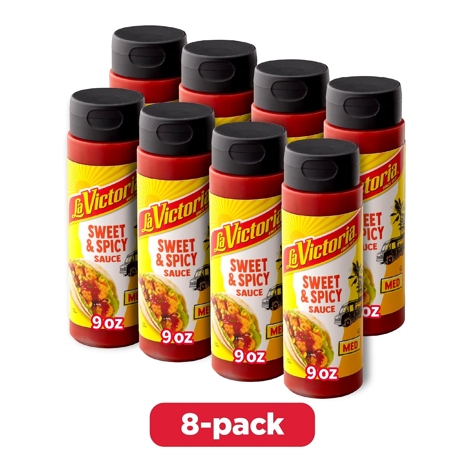 Detalle de La Victoria Sweet & Spicy Medium Sauce, 9 oz Squeeze Bottles, 8-Pack