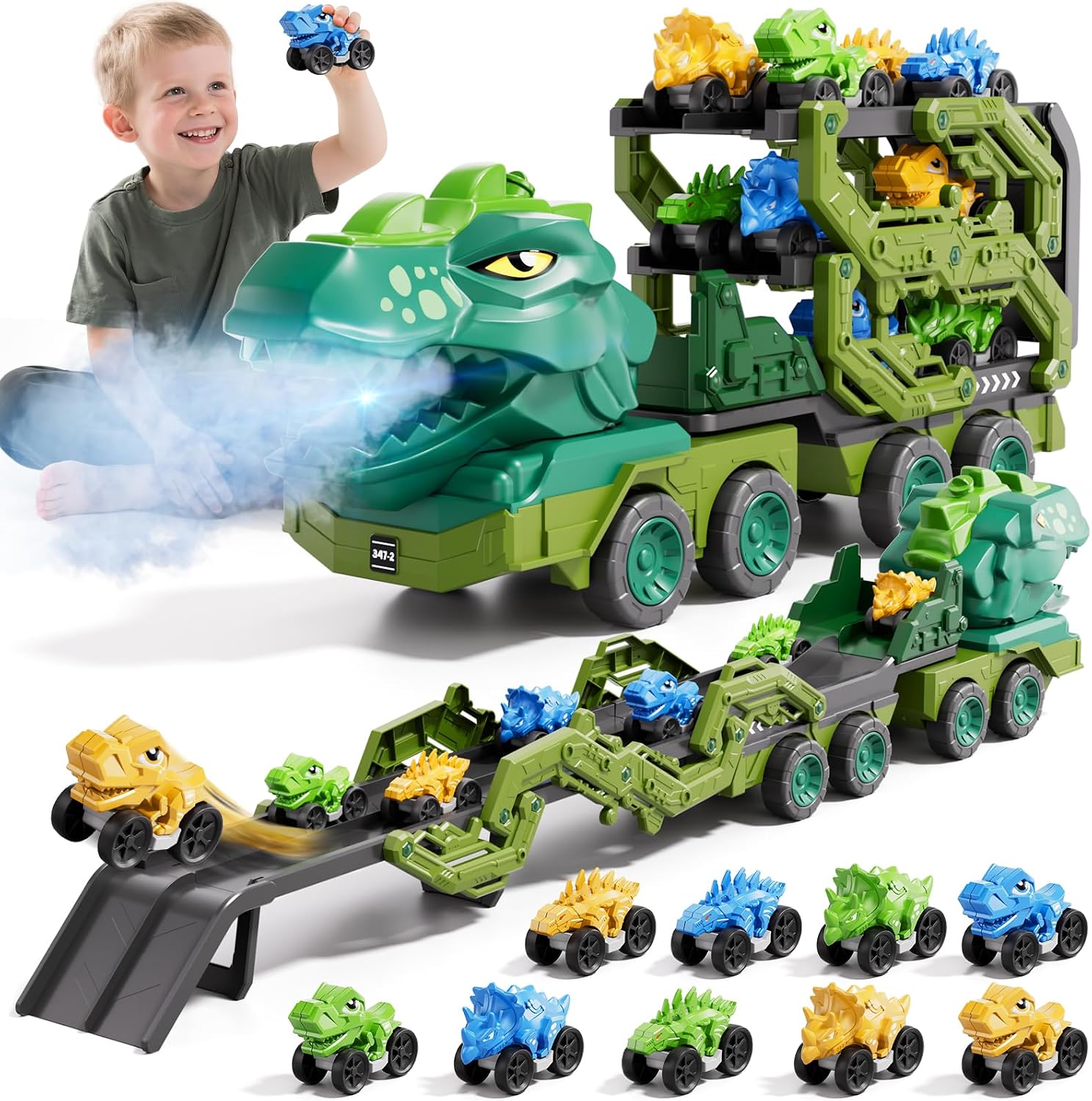10-in-1 Dinosaur Truck Toy with Foldable Track