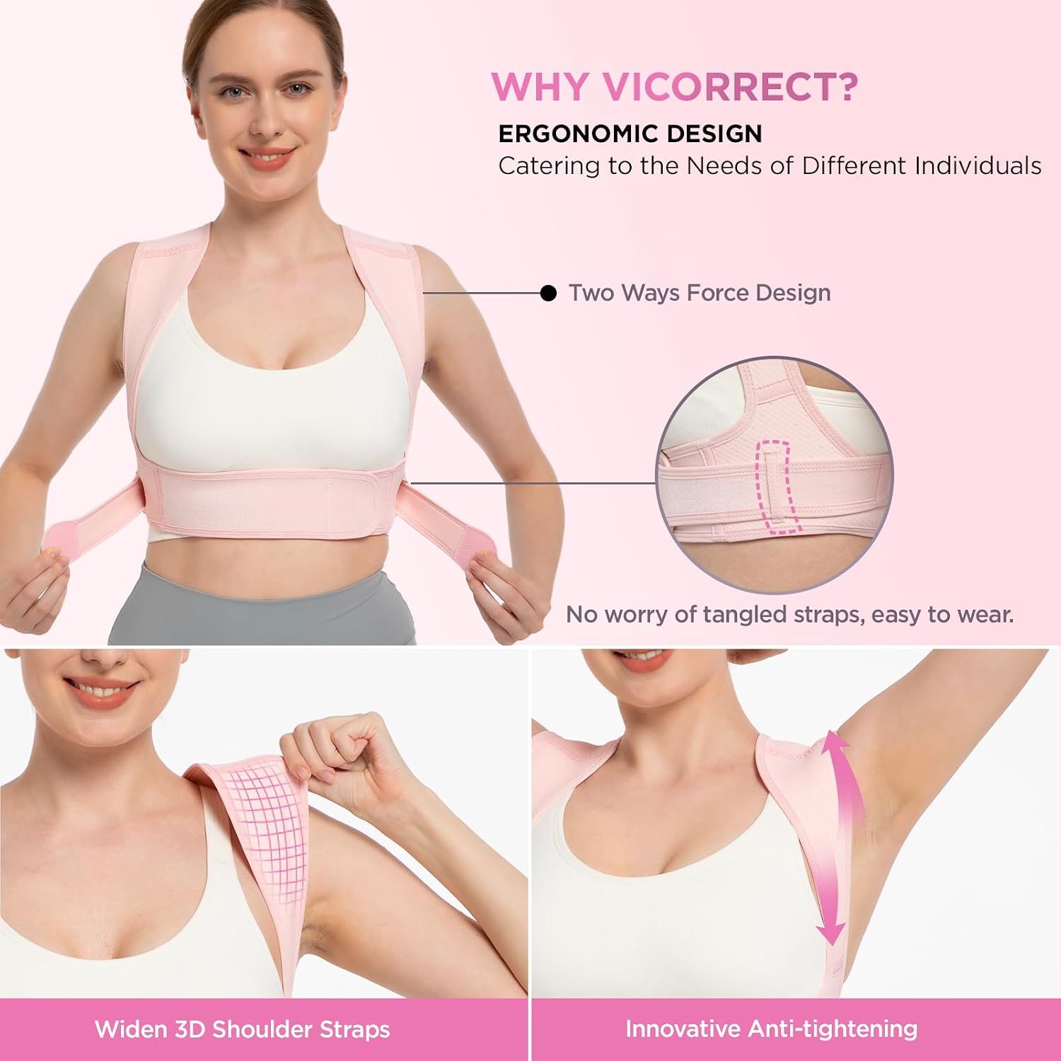 Detalle de Rücken Geradehalter mit verstellbarem Schultergurt für Damen (S/M) – Haltungskorrektur mit Unterstützung für Nacken, Schulter und oberen Rücken
