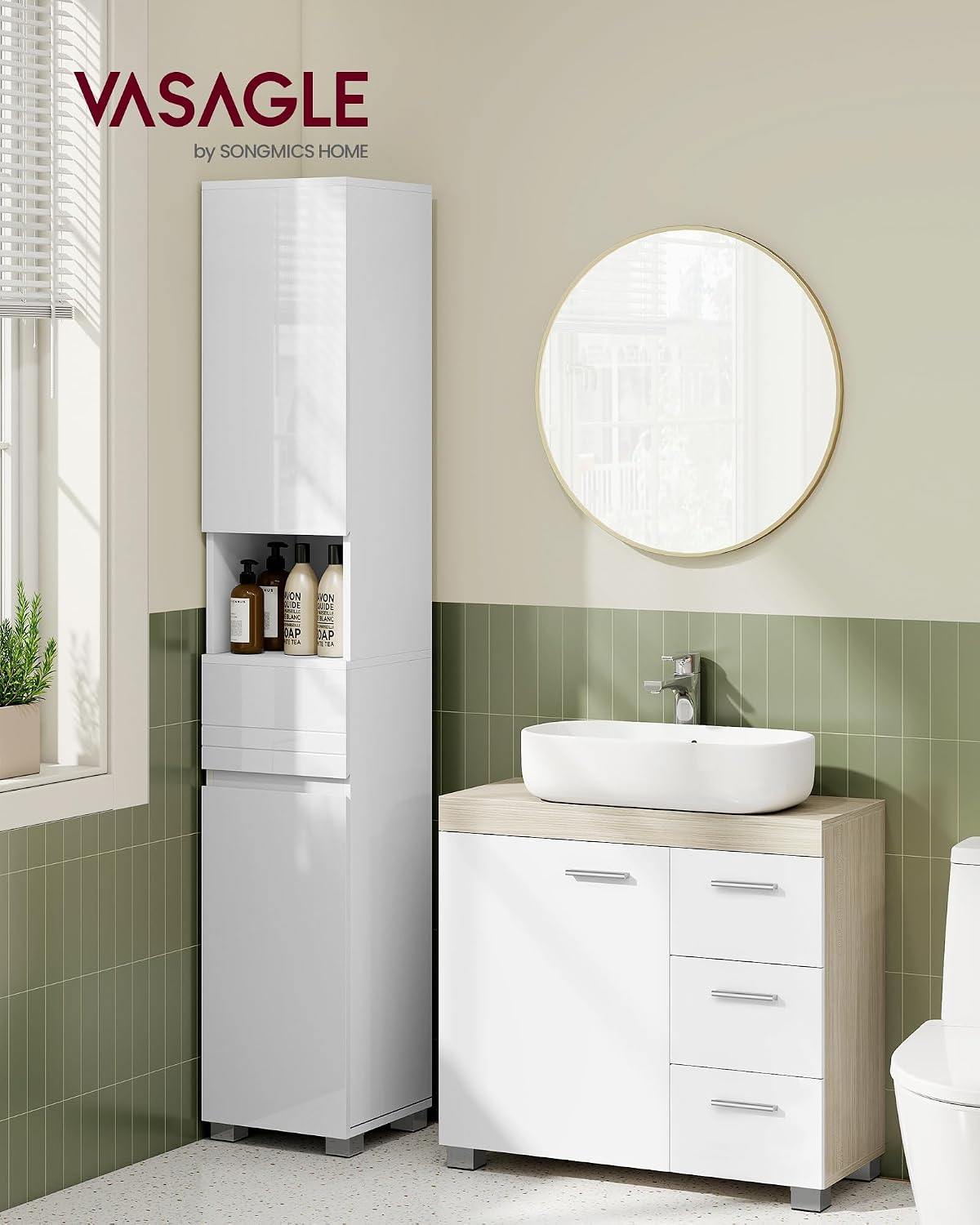 Detalle 2 de VASAGLE CUSTOS BBK503K01 Under-Sink Cabinet, 3 Drawers and Adjustable Shelf