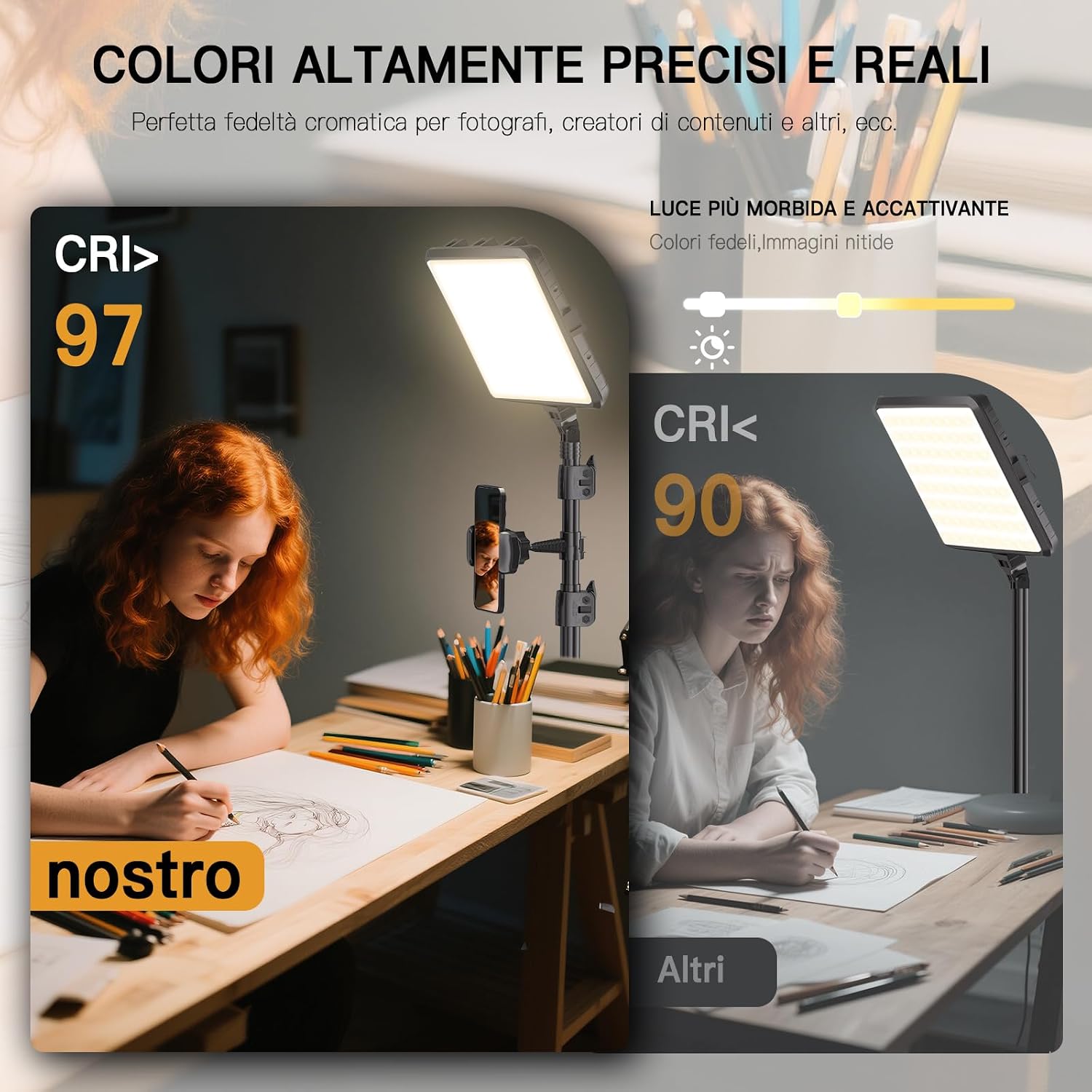 Thumbnail 5 de Kit di 2 Luci Video LED Dimmerabili 2800-6500K con Treppiede e Supporto Telefono – Luce da Studio 185,4 cm