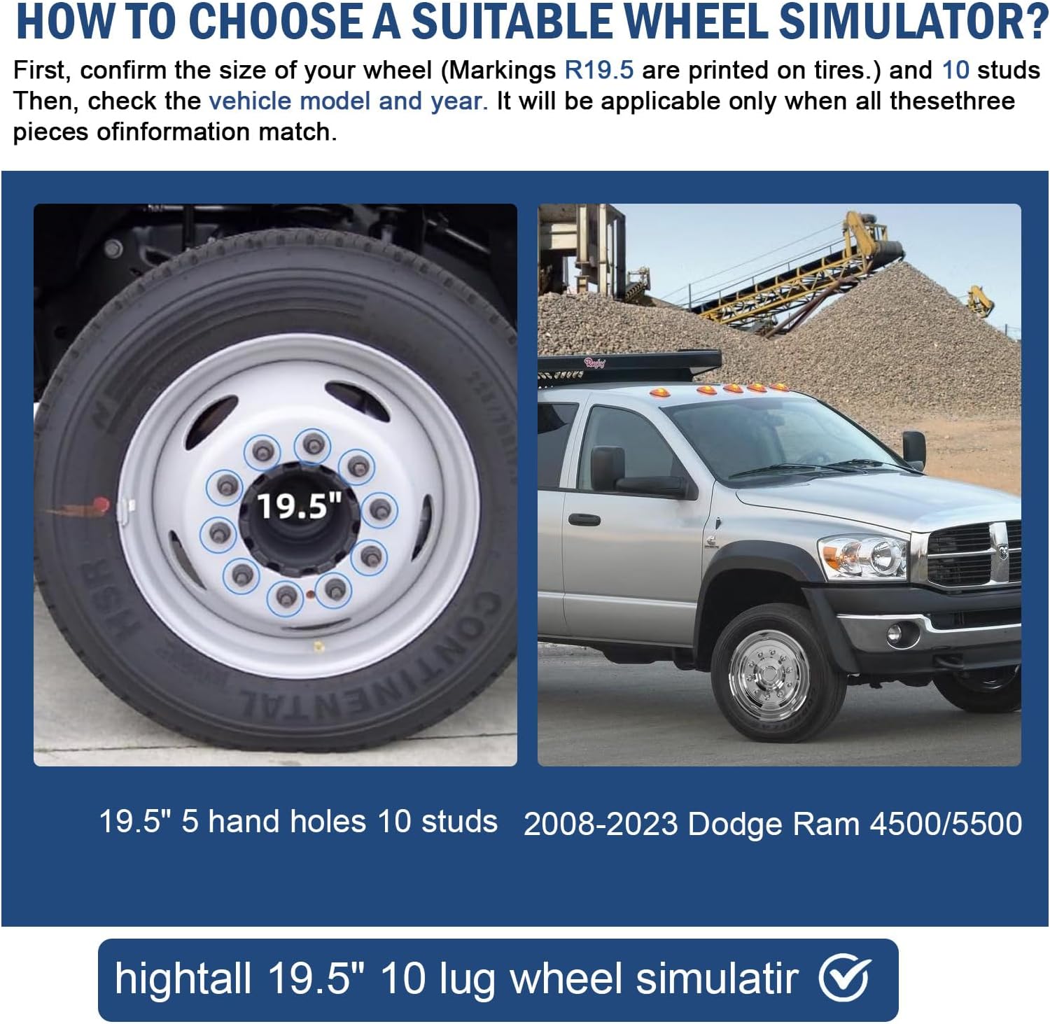 Detalle de hightall 19.5 Wheel Simulators for Dodge Ram 4500/5500 — 19.5" 10-Lug Stainless Hubcaps (Polished) 4-Piece Bolt-On Set