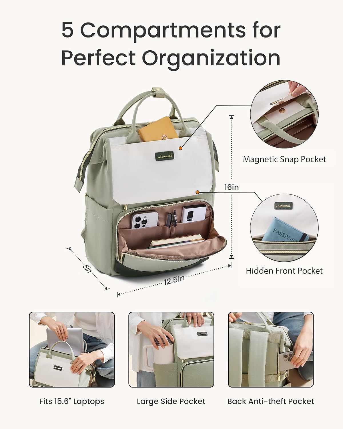 Thumbnail 3 de LOVEVOOK Rucksack 15,6 Zoll Laptop Schulrucksack