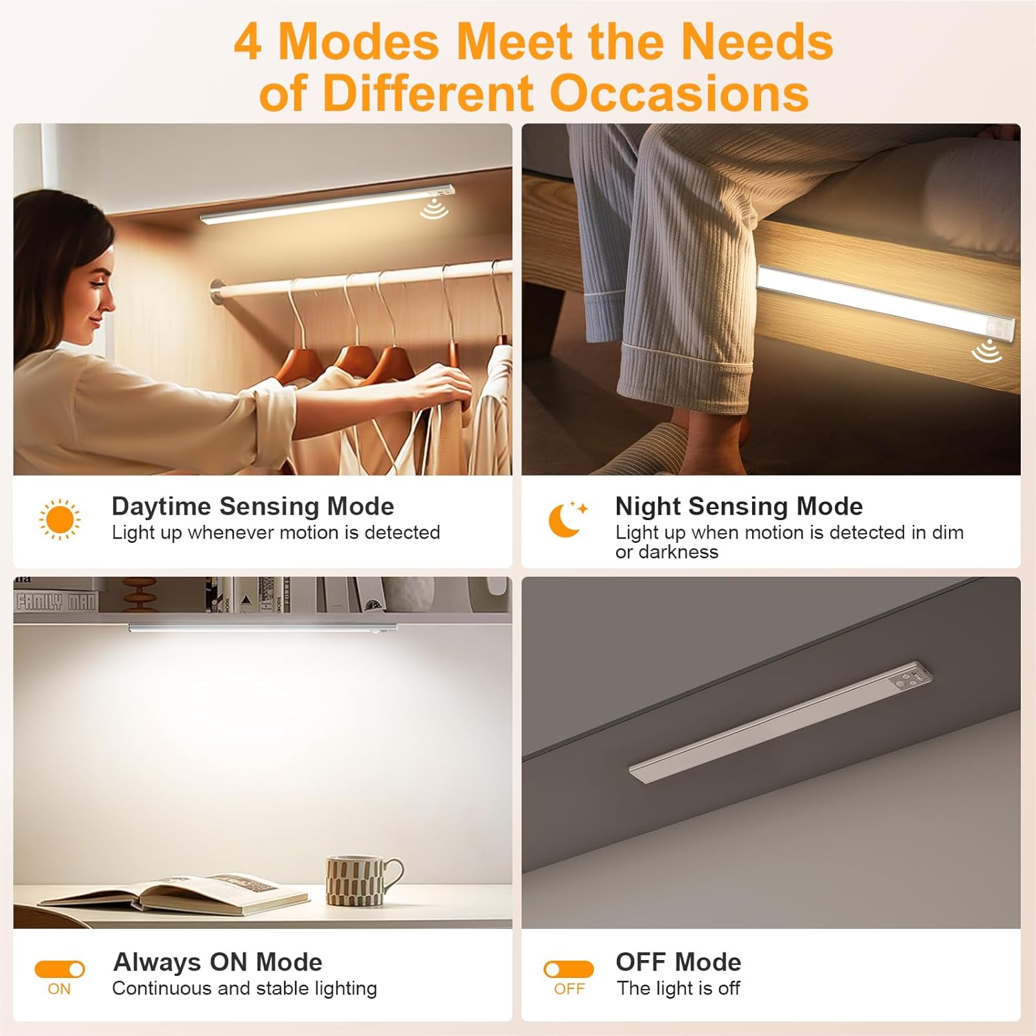 Detalle de Gritin 14.7-inch Under Cabinet Lighting Rechargeable 2-Pack (Motion Sensor, 3 Color Temps, 5 Brightness Levels)