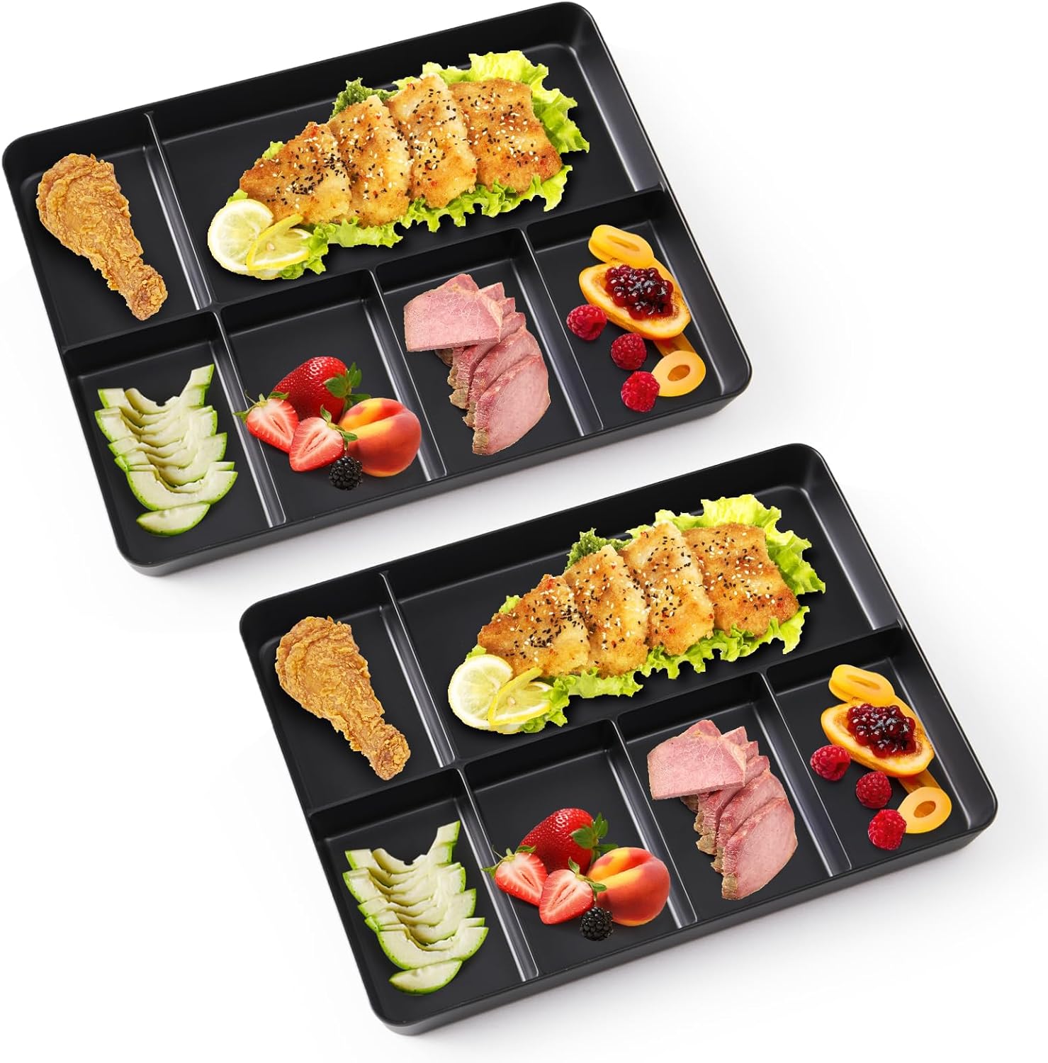 La Joventino 2er-Set Snack Tray aus Melamin – spülmaschinenfestes Fächertablett für Küche & Theke (schwarz)
