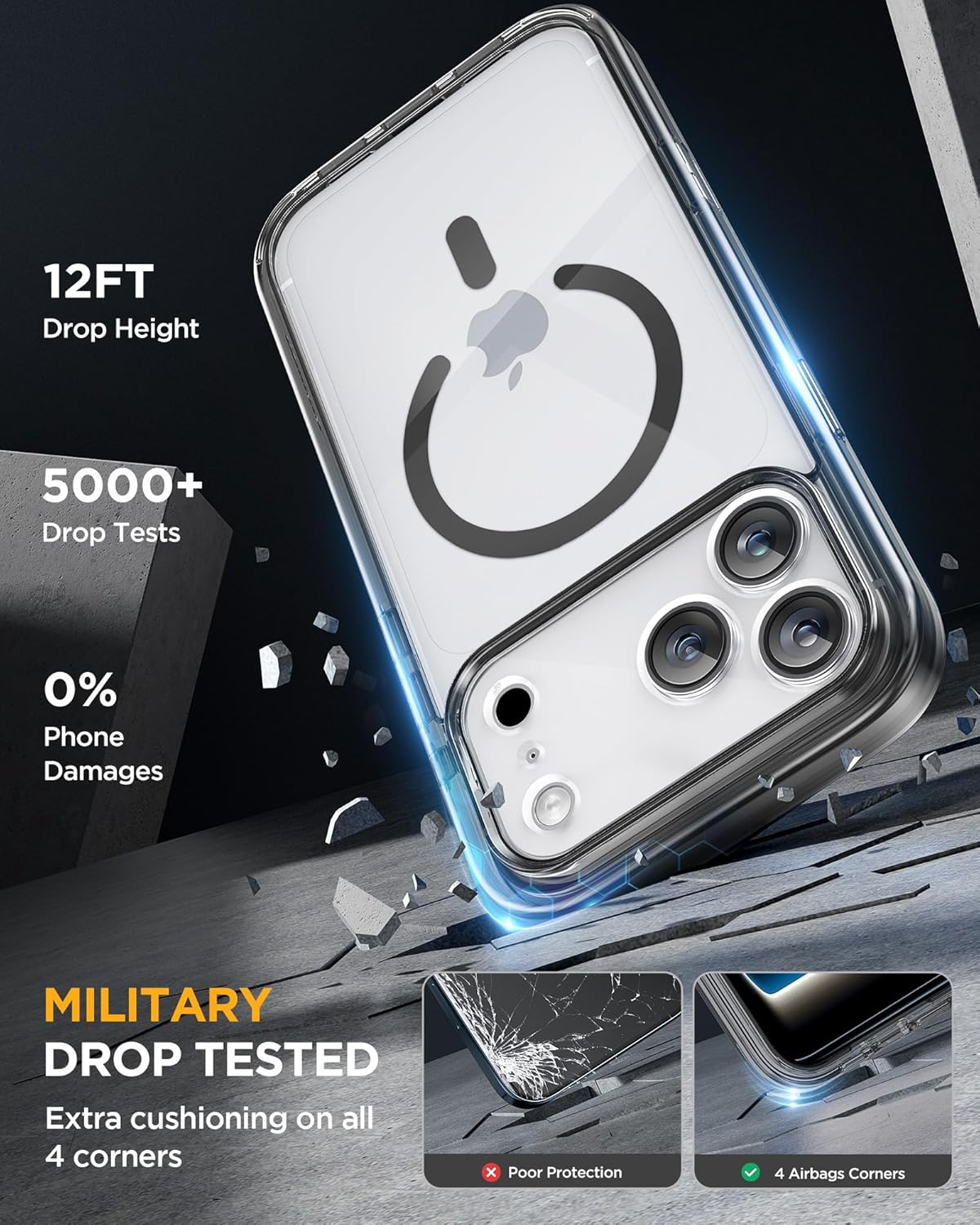Thumbnail 1 de Miracase iPhone 17 Pro 6.3" Case with Built-in Tempered Glass & MagSafe Protection (Clear Black)