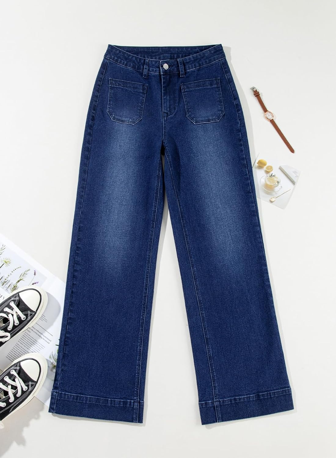 Detalle de Wide Leg High Waisted Jeans 55% Cotton