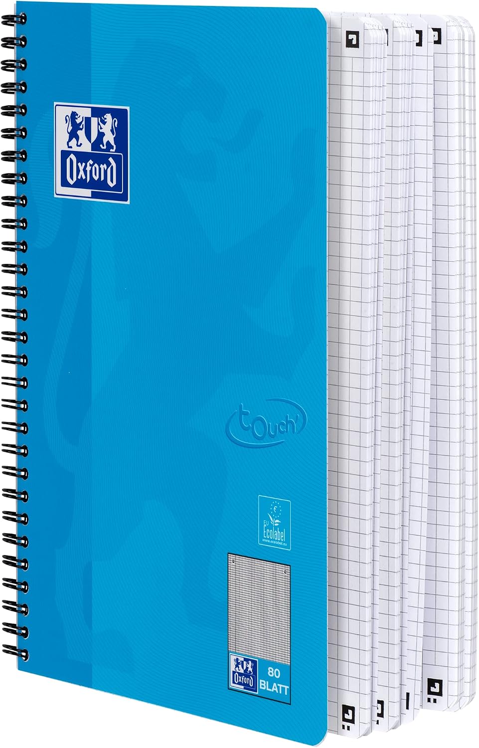 Detalle 2 de Oxford Touch Collegeblock B5: 5er Pack kariert mit Rand, 160 Seiten, sortiert
