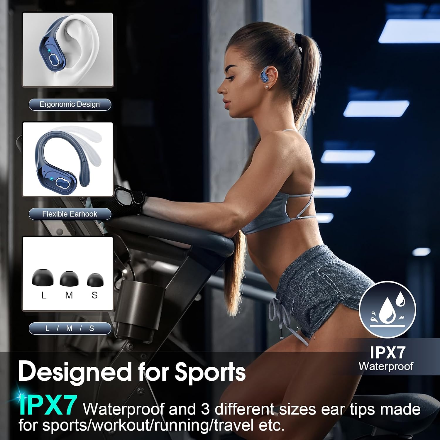 Detalle de Aptkdoe HD65 Sport Earbuds with Earhooks, 75-Hour Playtime and IPX7