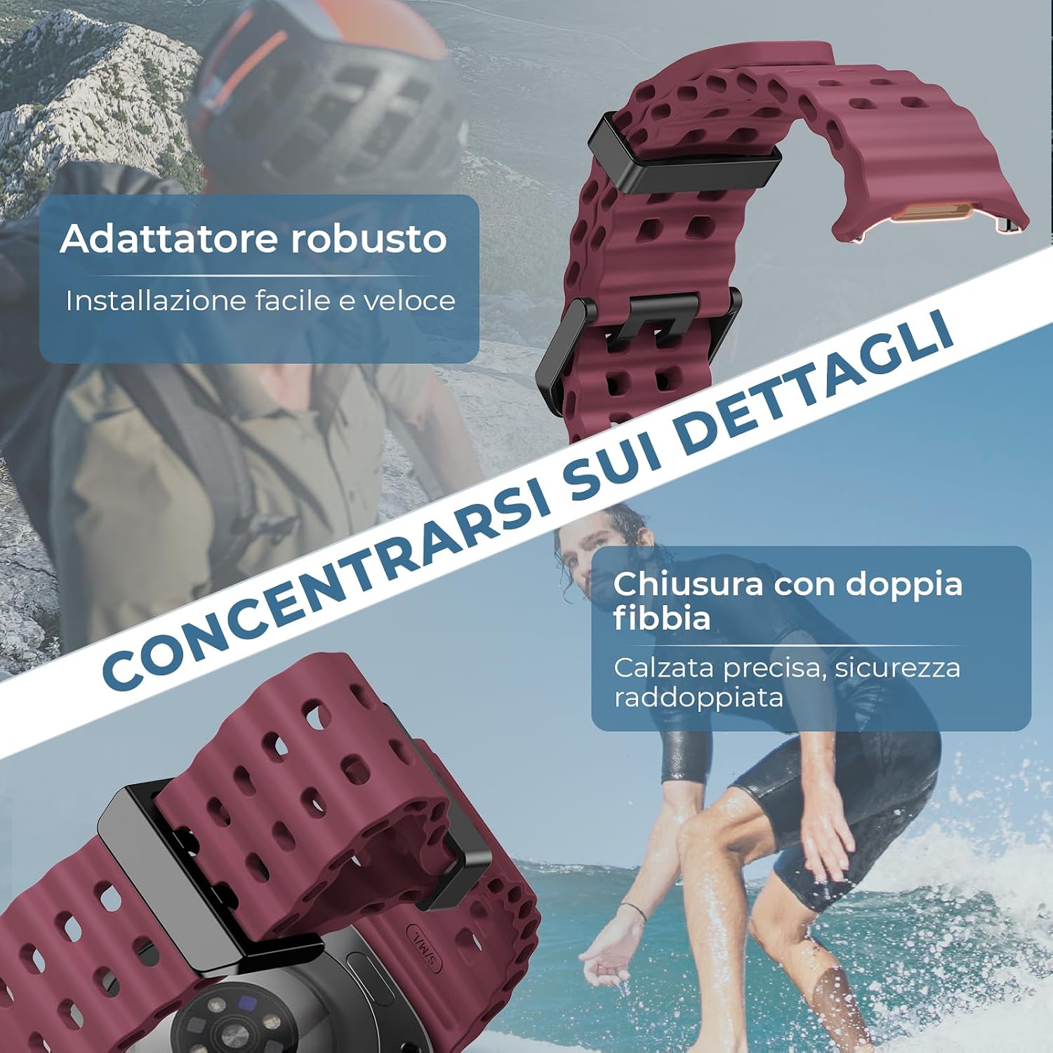 Thumbnail 2 de NotoCity Cinturino silicone 47 mm per Samsung Galaxy Watch Ultra – Rosso vino