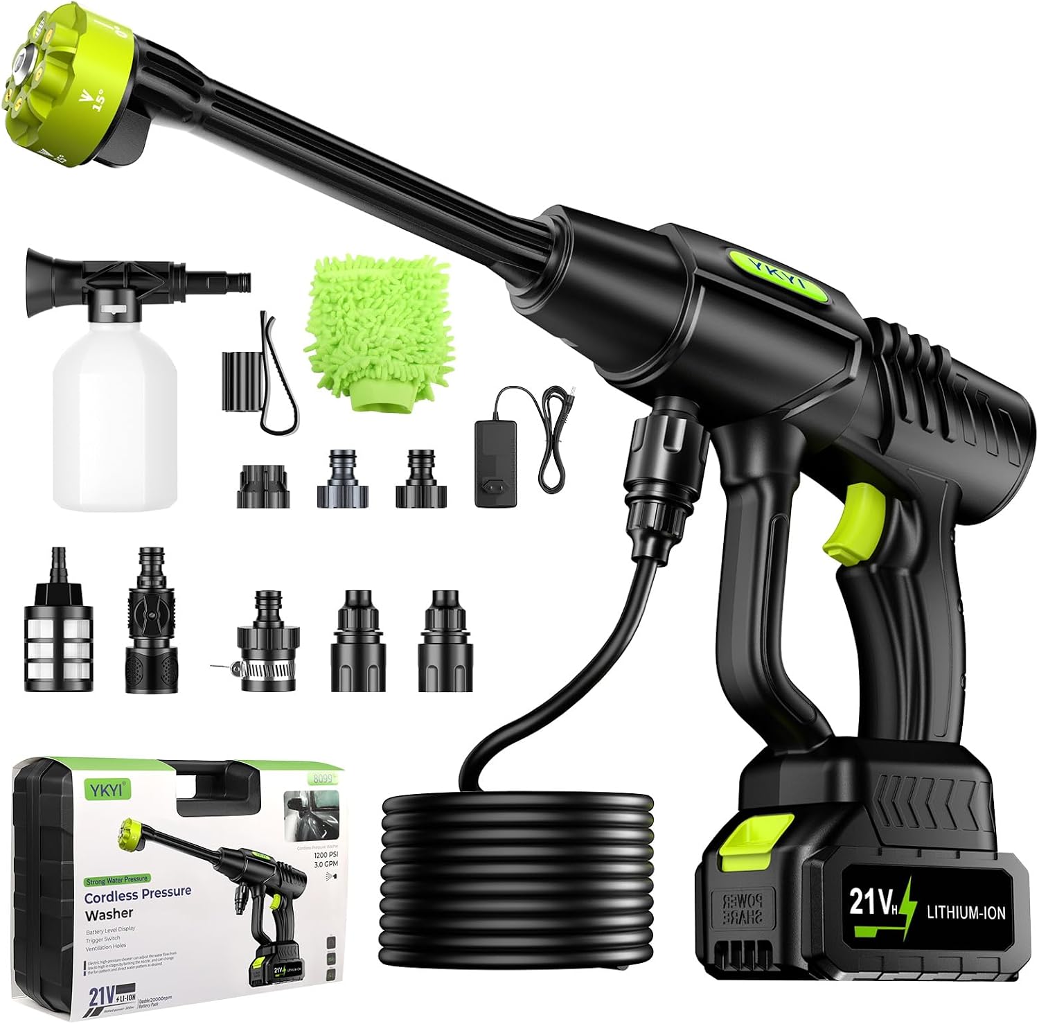 Detalle de YKYI Cordless Pressure Washer with Toolbox: 1200 PSI, 21V Battery – Portable Cleaning Power