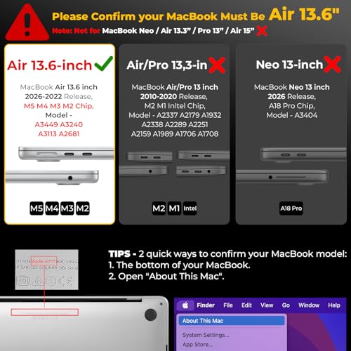 Detalle de EooCoo Coque transparente pour MacBook Air 13 pouces M5/M4/M3/M2 (2026-2022) – Crystal Clair