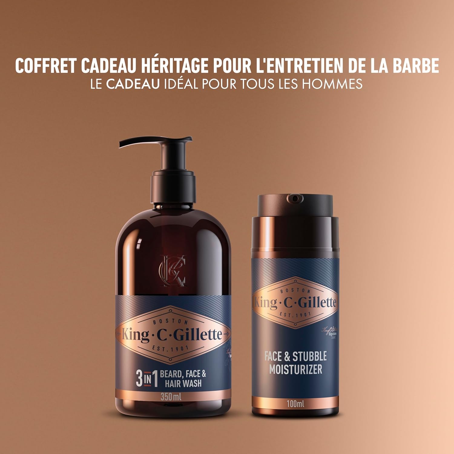 Thumbnail 1 de Coffret de soins barbe homme Gillette King C. : nettoyant 3-en-1 visage & cheveux 350 ml + soin hydratant 100 ml