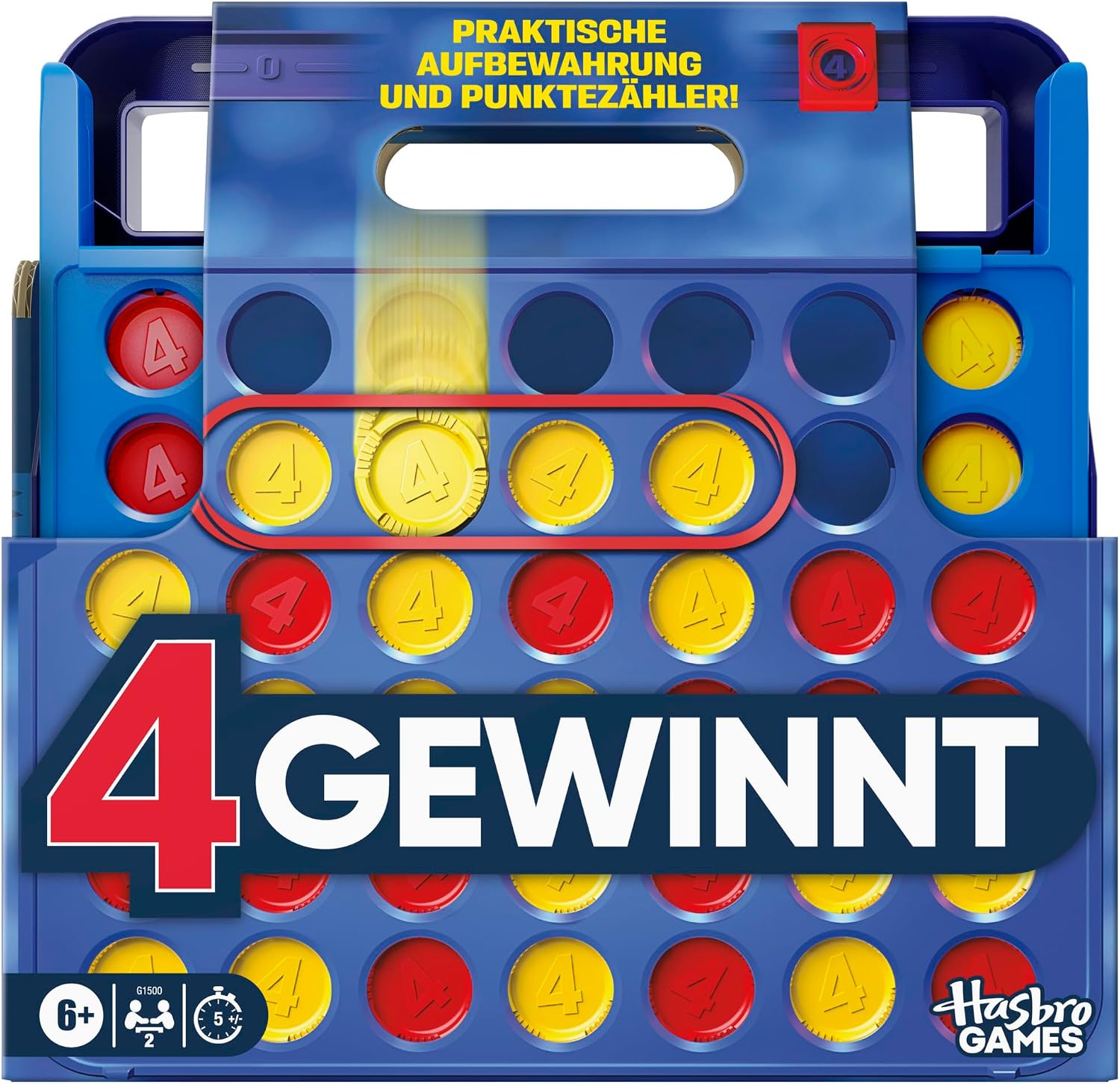 Detalle de Hasbro Gaming 4 gewinnt – Offizielles Spiel (2025 Edition) mit Tragebox, Punktezähler