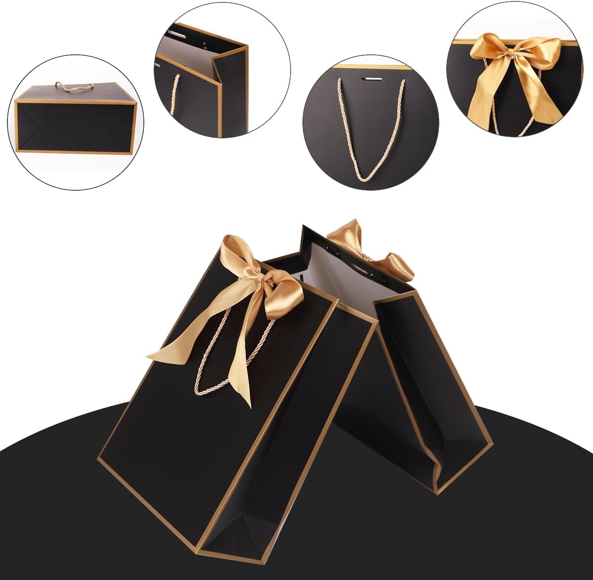 Thumbnail 6 de Gift Bags for Presents, 12 Pack Medium Paper Bags with Bow Ribbon and Tissue Paper – Black