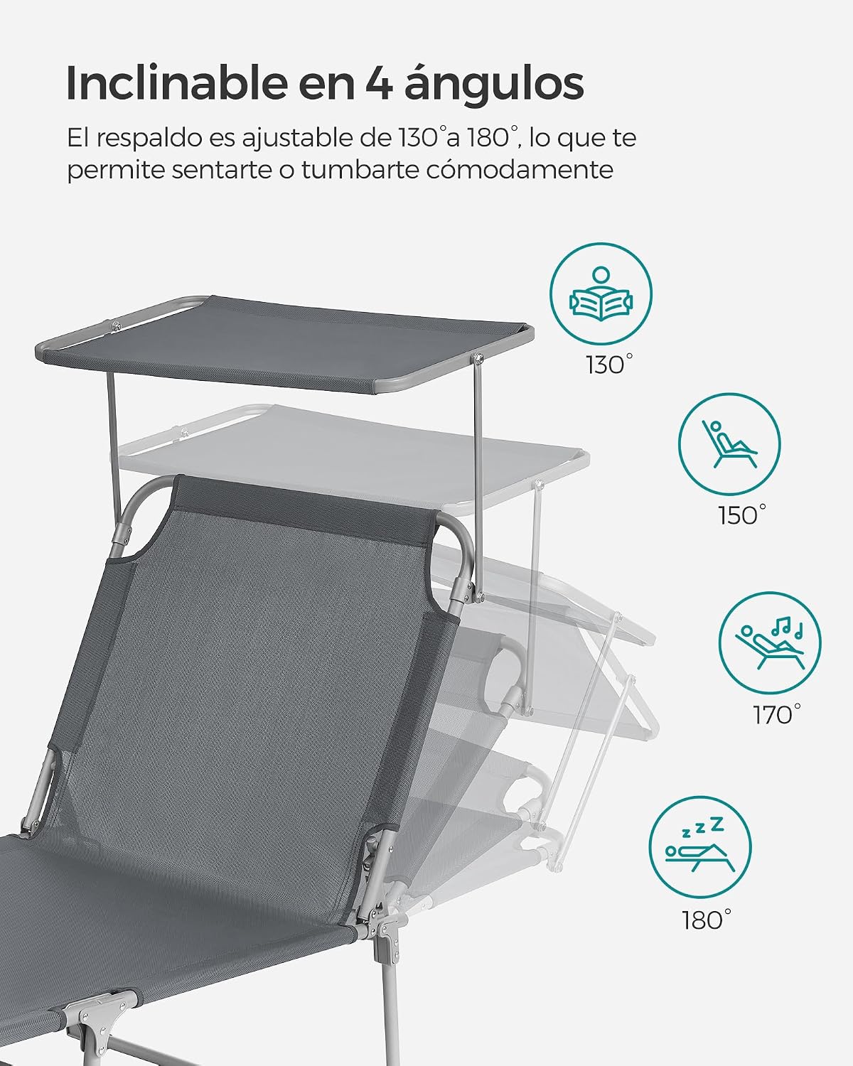 Thumbnail 3 de SONGMICS Tumbona Reclinable GCB19UV1: descanso estable y plegable para terraza, piscina y jardín