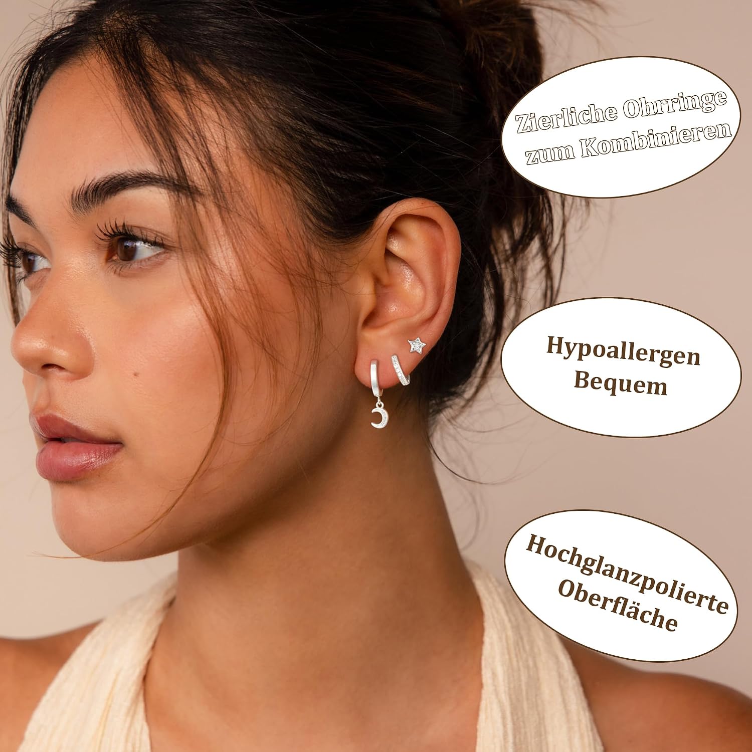 Detalle 2 de Halora 3 Paar Ohrringe Silber 925 Set 9–10mm