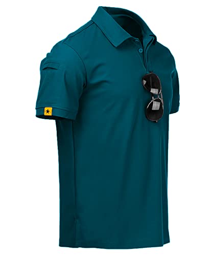 Detalle de JACKETOWN Polo de Manga Corta para Hombre: secado rápido y transpirabilidad para deporte y uso casual (Azul Turquesa Oscuro, XL)