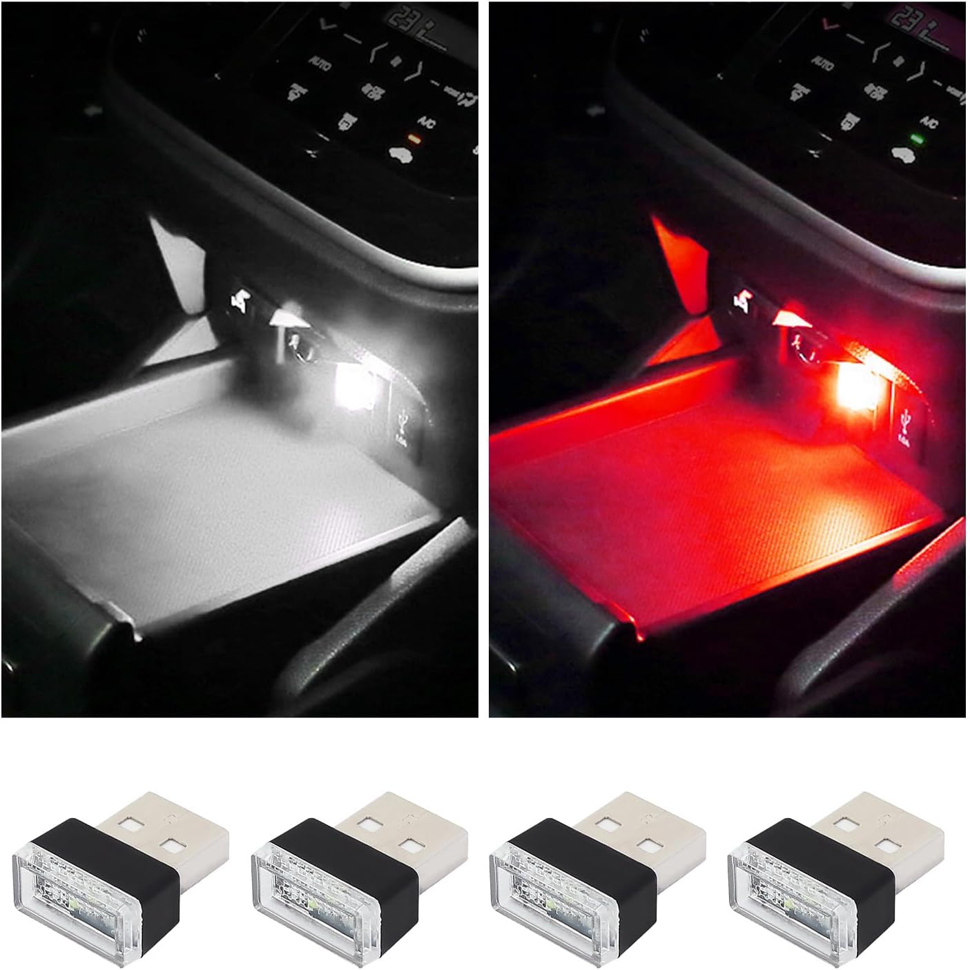 Thumbnail 6 de Augeny 4 PCS USB LED Car Interior Atmosphere Lamp (Red) — Portable Plug-in Ambient Night Lights