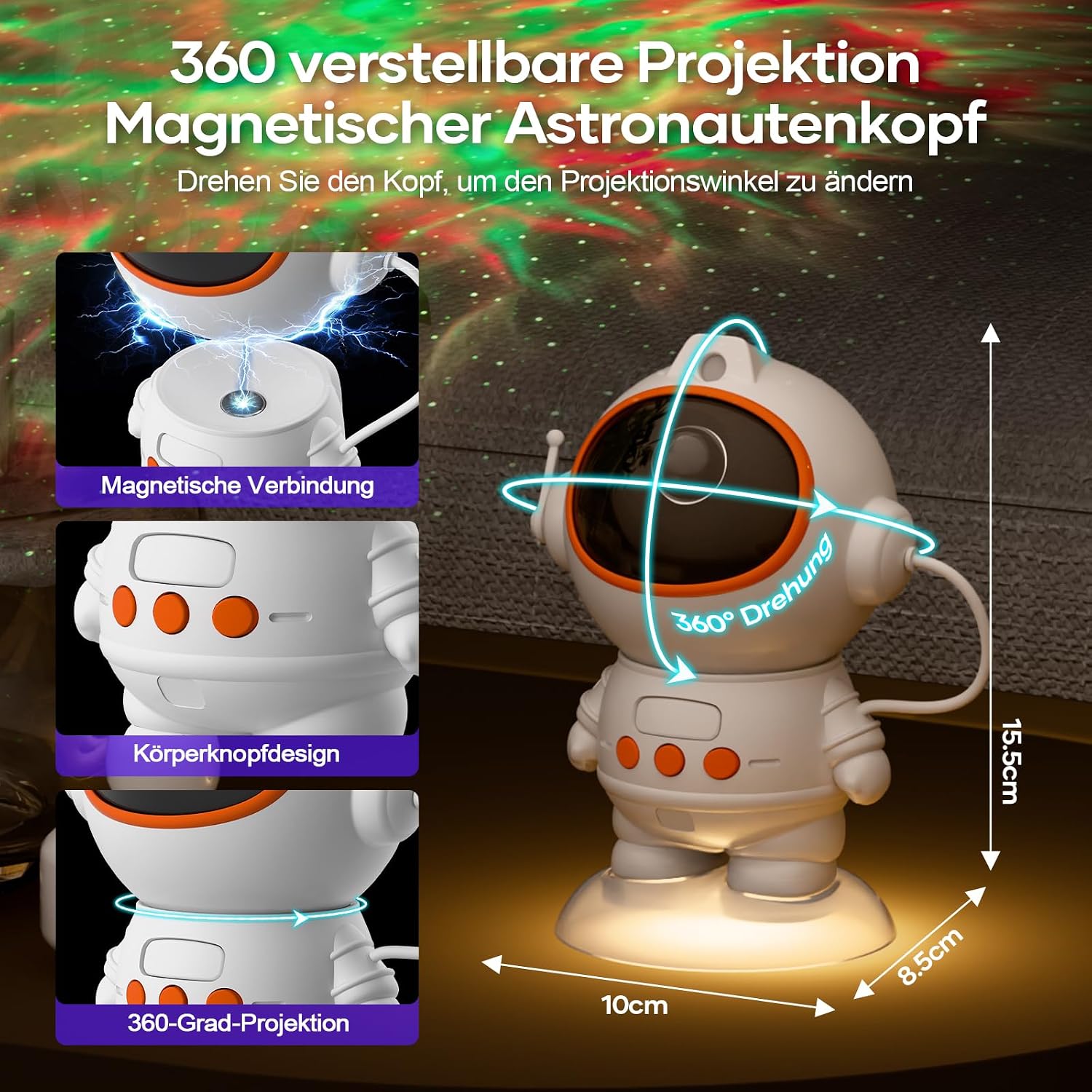 Detalle 2 de Fokky Sternenhimmel Astronaut Projektor 9 Modi đœ