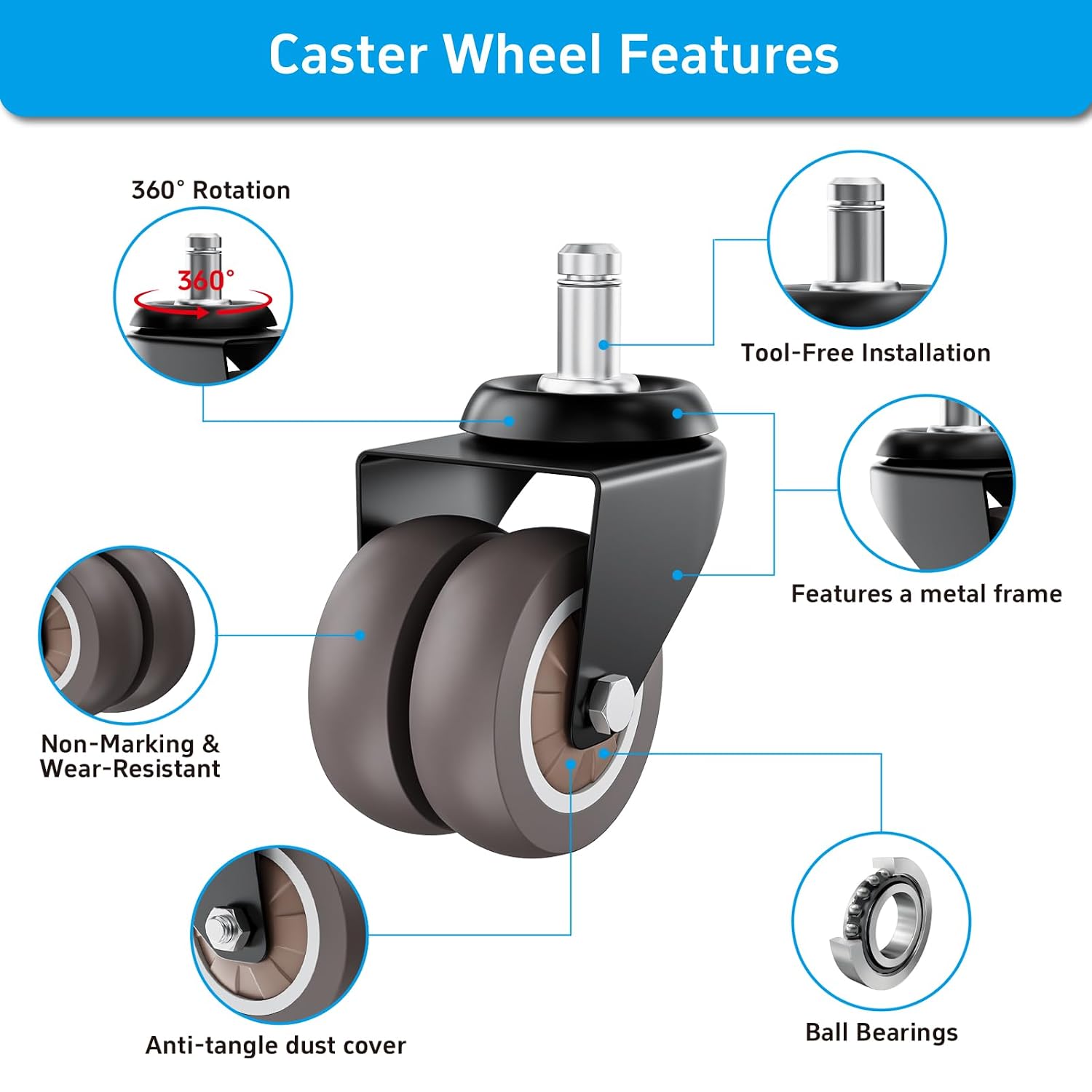 Detalle de ASHGOOB Office Chair Casters 2-Inch