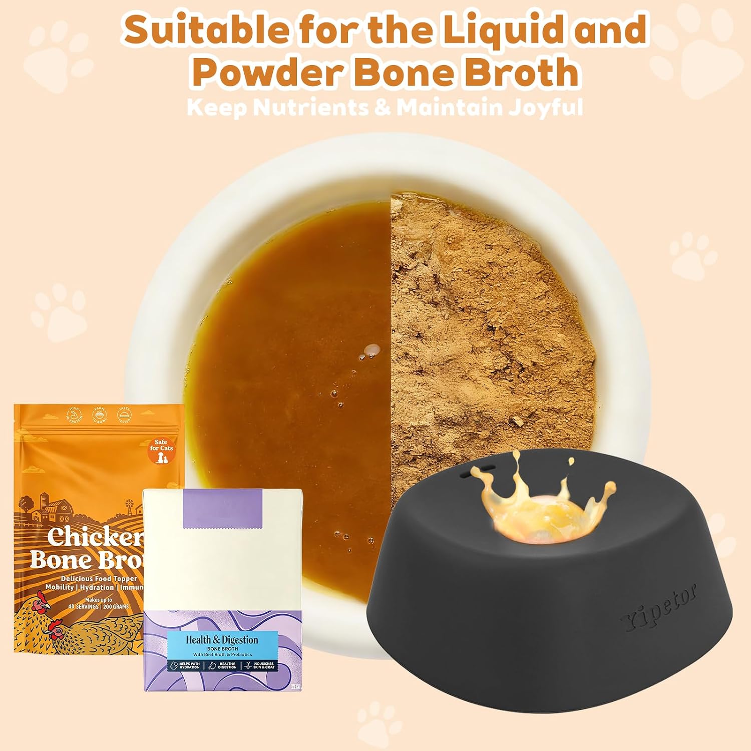 Detalle de Yipetor Slow Feeder Dog Bowl for Liquid Treats — Anti-Slip Ball-in Bone Broth Lick Bowl for All Breeds
