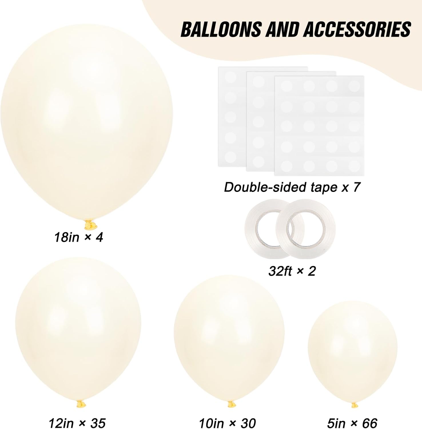 Detalle 2 de RUBFAC 135pcs Ivory White Balloons Set for Beautiful Arch and Garland Creations