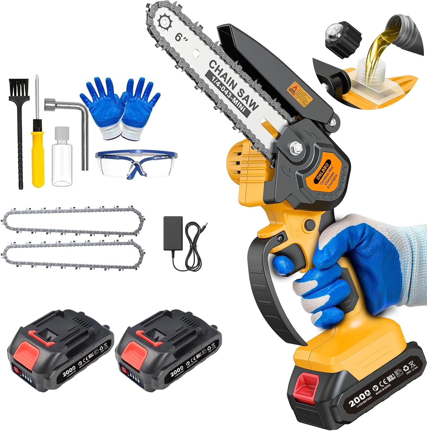 DNLBBO DNLBBO-10 6-Inch Cordless Mini Chainsaw, 700W, Auto-Oiling